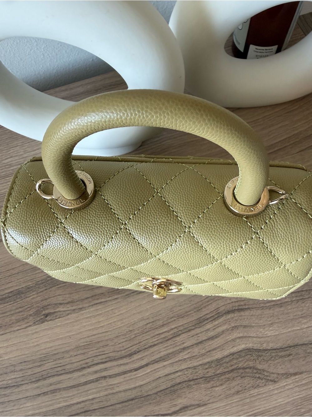 CHANEL Coco Top Handle Bag in Olive Green Caviar Leather with Gold Hardware - Picture 4 of 13